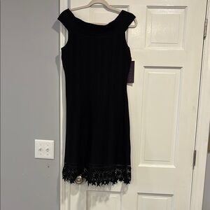 Hale Bob Black Sheath Dress Bateau Neckline Midi